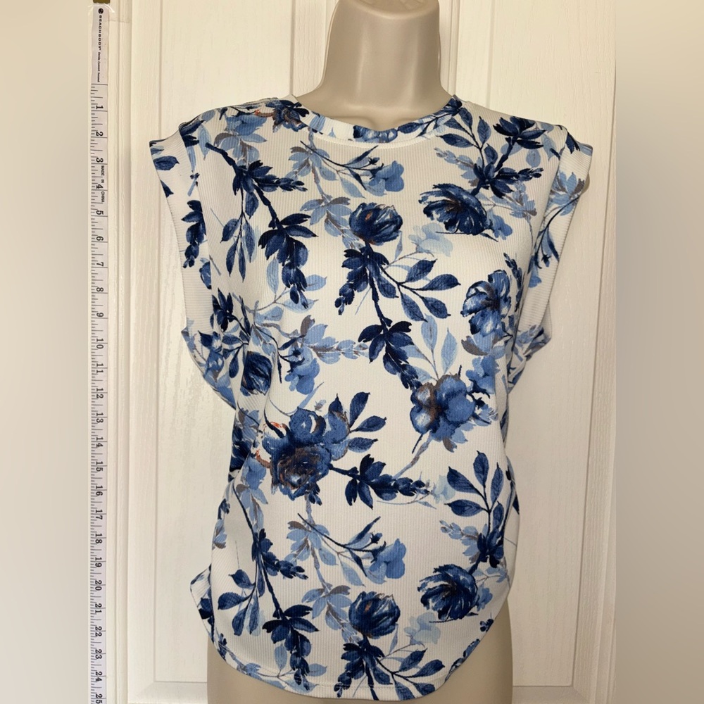 RACHEL Rachel Roy Blue and White Floral Blouse